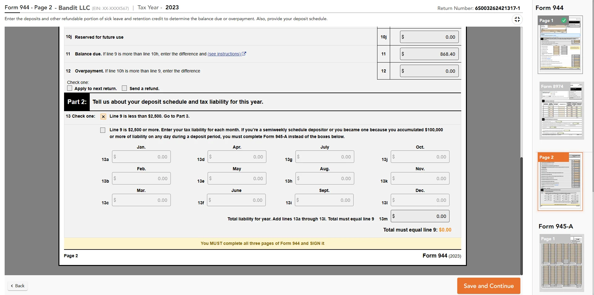 Enter ‘Part 1: Answer questions for the quarter’ information